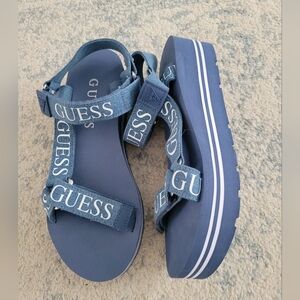 GUESS Avin Wedge Sandal in Blue, Size 8.5 M